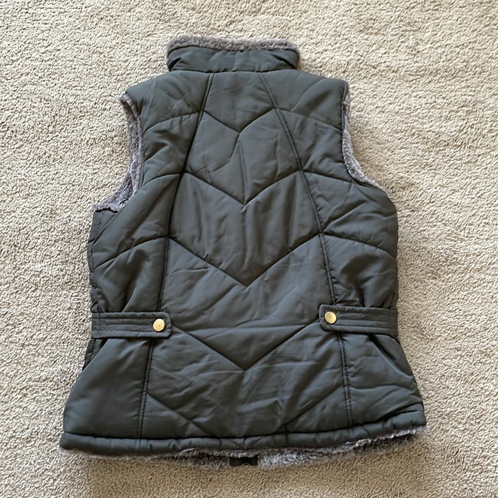 Keren Hart Reversible Quilted Faux Fur Vest W’s S Full Zip Dark Olive Cabincore - Picture 6 of 12